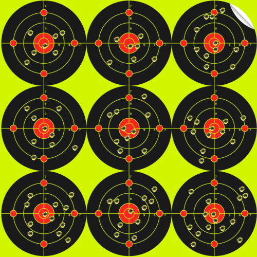 STP3IN9 3" Bullseye Targets in 9.5"x9.5" Reactive Splatter Burst Adhesive Paper